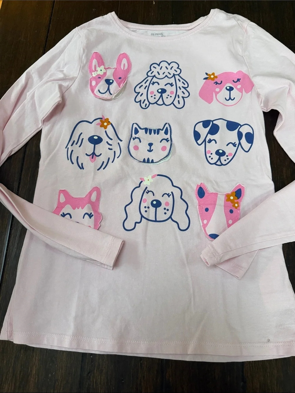 Girls Pink Floral & Puppy Print Pajama Set